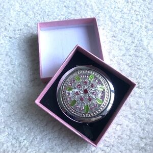 Floral Embellished Compact Mirror with Pink & Green Rhinestones in gift …